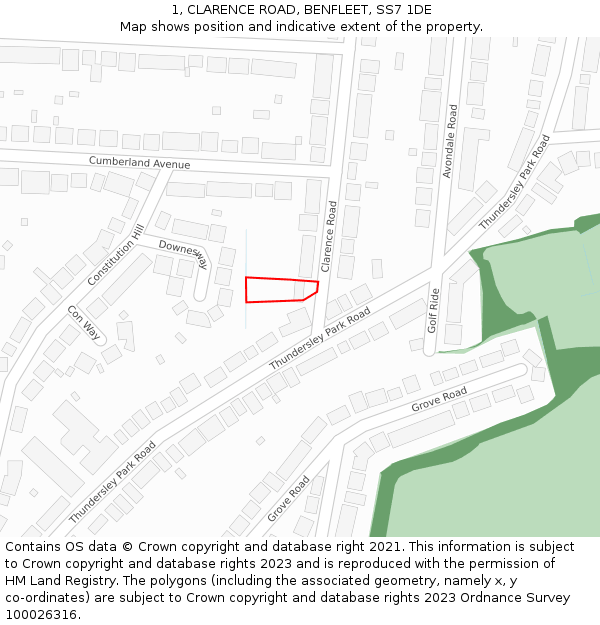 1, CLARENCE ROAD, BENFLEET, SS7 1DE: Location map and indicative extent of plot