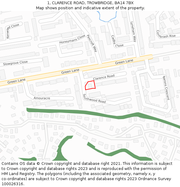 1, CLARENCE ROAD, TROWBRIDGE, BA14 7BX: Location map and indicative extent of plot