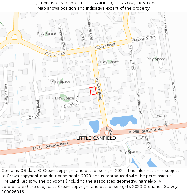 1, CLARENDON ROAD, LITTLE CANFIELD, DUNMOW, CM6 1GA: Location map and indicative extent of plot