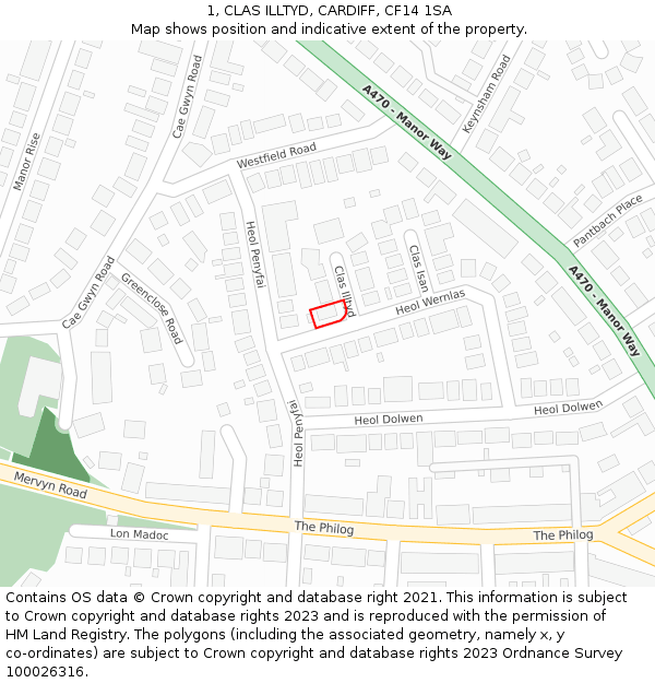 1, CLAS ILLTYD, CARDIFF, CF14 1SA: Location map and indicative extent of plot
