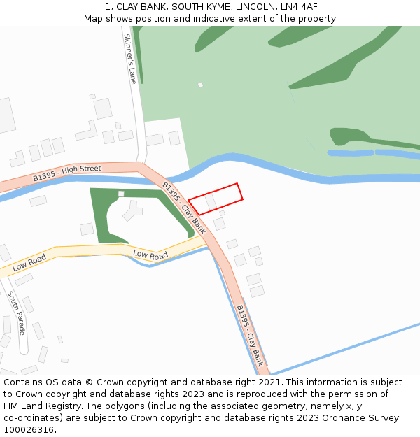 1, CLAY BANK, SOUTH KYME, LINCOLN, LN4 4AF: Location map and indicative extent of plot