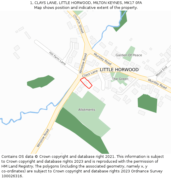 1, CLAYS LANE, LITTLE HORWOOD, MILTON KEYNES, MK17 0FA: Location map and indicative extent of plot