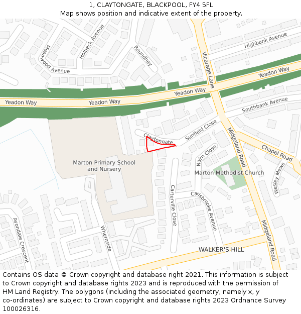 1, CLAYTONGATE, BLACKPOOL, FY4 5FL: Location map and indicative extent of plot