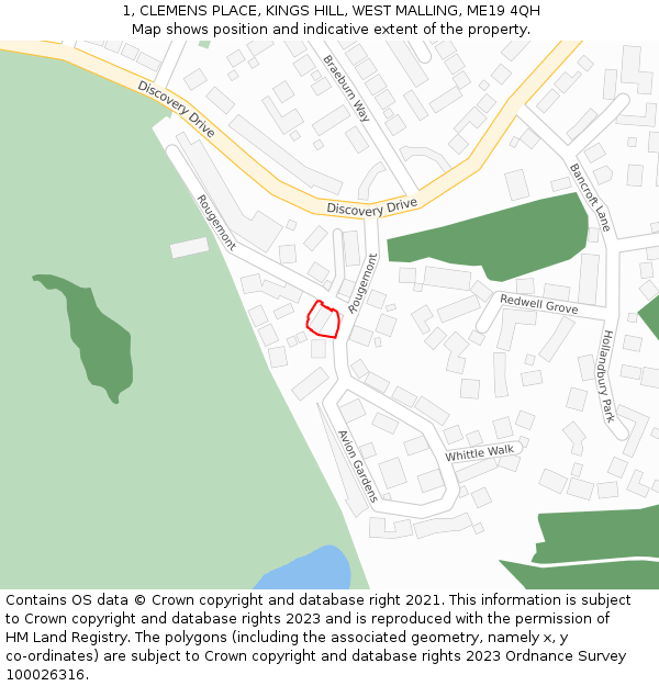 1, CLEMENS PLACE, KINGS HILL, WEST MALLING, ME19 4QH: Location map and indicative extent of plot