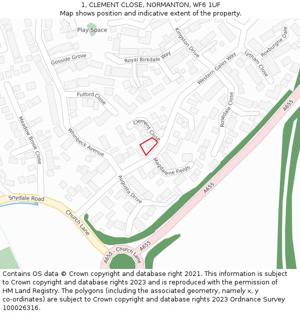 1, CLEMENT CLOSE, NORMANTON, WF6 1UF: Location map and indicative extent of plot