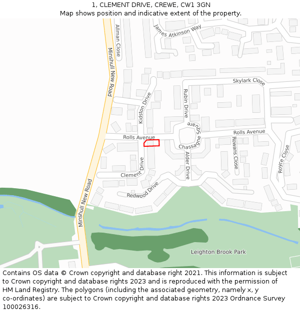 1, CLEMENT DRIVE, CREWE, CW1 3GN: Location map and indicative extent of plot