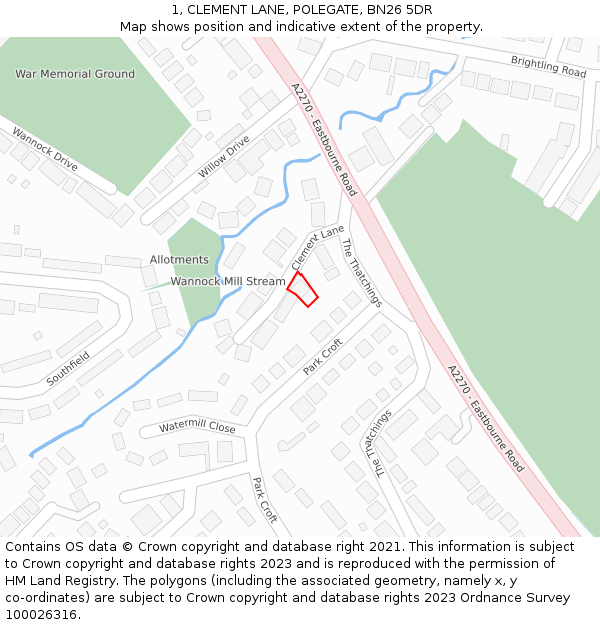 1, CLEMENT LANE, POLEGATE, BN26 5DR: Location map and indicative extent of plot