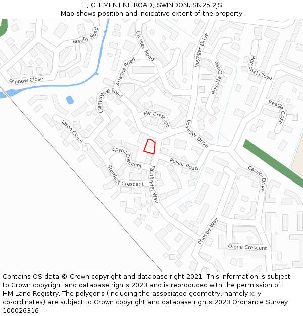 1, CLEMENTINE ROAD, SWINDON, SN25 2JS: Location map and indicative extent of plot