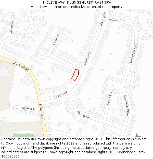 1, CLEVE WAY, BILLINGSHURST, RH14 9RW: Location map and indicative extent of plot