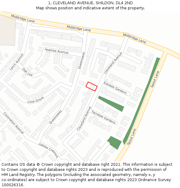 1, CLEVELAND AVENUE, SHILDON, DL4 2ND: Location map and indicative extent of plot