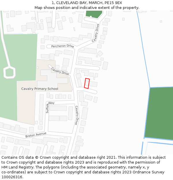 1, CLEVELAND BAY, MARCH, PE15 9EX: Location map and indicative extent of plot