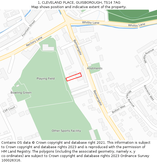 1, CLEVELAND PLACE, GUISBOROUGH, TS14 7AG: Location map and indicative extent of plot