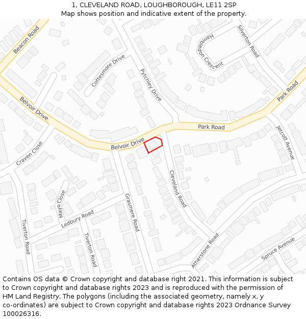 1, CLEVELAND ROAD, LOUGHBOROUGH, LE11 2SP: Location map and indicative extent of plot