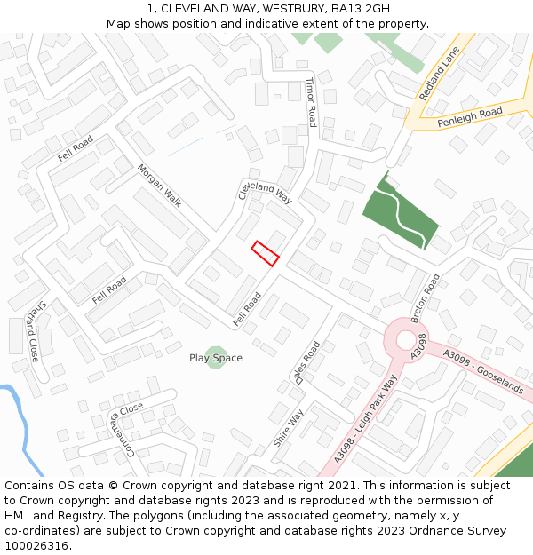 1, CLEVELAND WAY, WESTBURY, BA13 2GH: Location map and indicative extent of plot