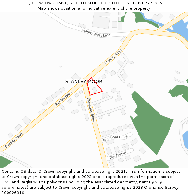 1, CLEWLOWS BANK, STOCKTON BROOK, STOKE-ON-TRENT, ST9 9LN: Location map and indicative extent of plot