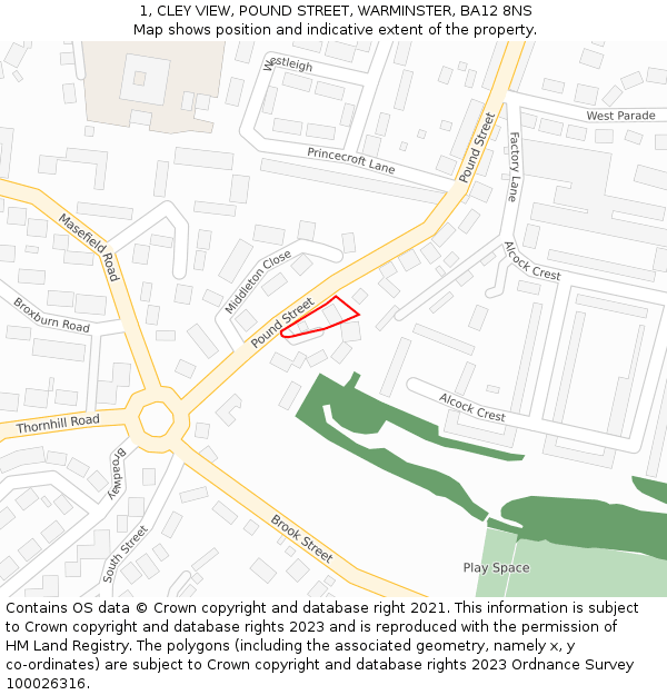 1, CLEY VIEW, POUND STREET, WARMINSTER, BA12 8NS: Location map and indicative extent of plot