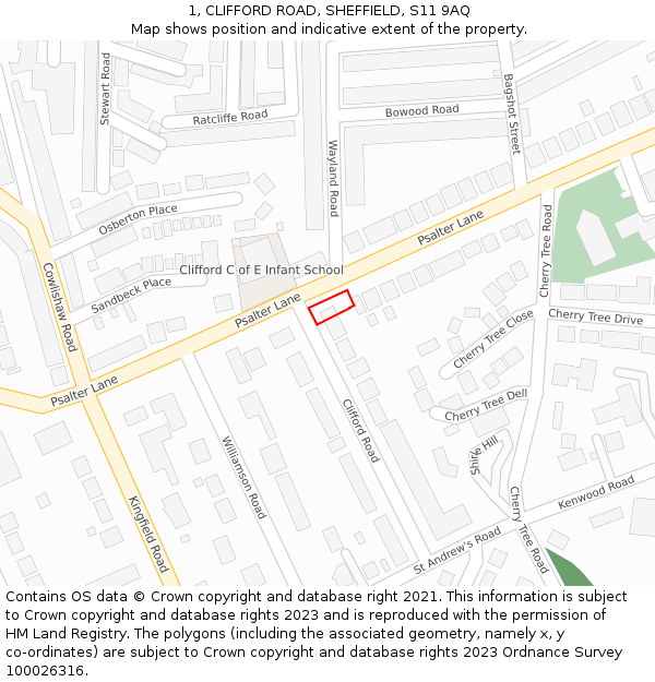 1, CLIFFORD ROAD, SHEFFIELD, S11 9AQ: Location map and indicative extent of plot