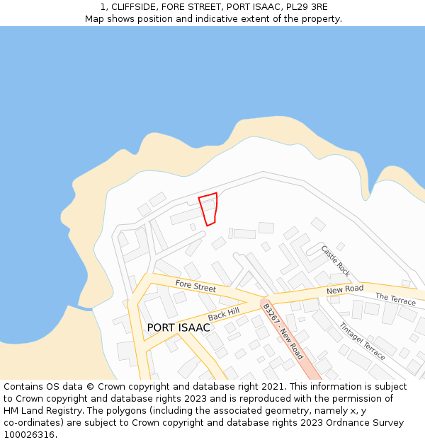 1, CLIFFSIDE, FORE STREET, PORT ISAAC, PL29 3RE: Location map and indicative extent of plot