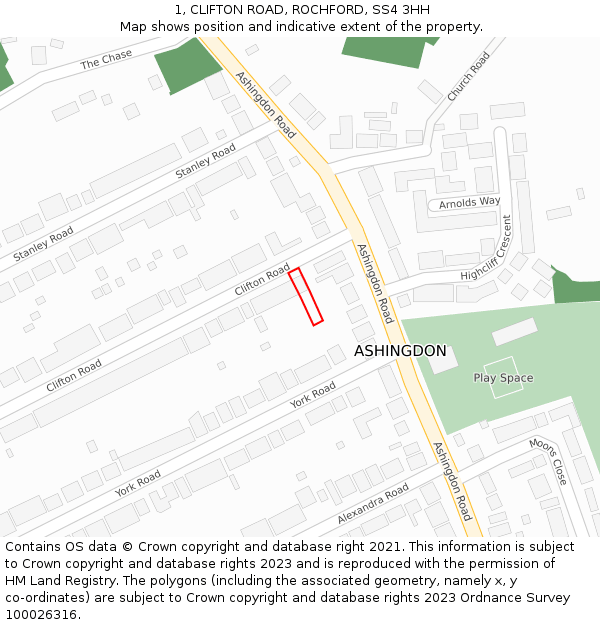 1, CLIFTON ROAD, ROCHFORD, SS4 3HH: Location map and indicative extent of plot