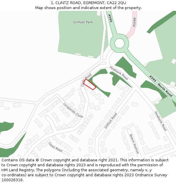 1, CLINTZ ROAD, EGREMONT, CA22 2QU: Location map and indicative extent of plot