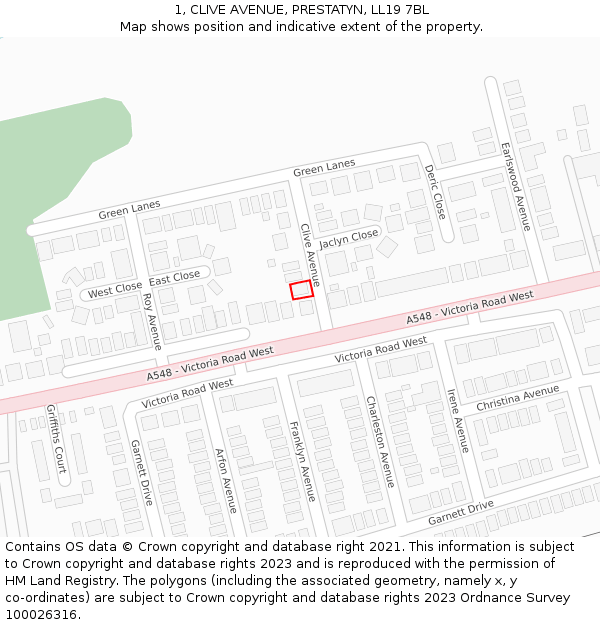 1, CLIVE AVENUE, PRESTATYN, LL19 7BL: Location map and indicative extent of plot