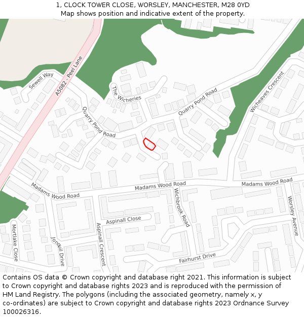 1, CLOCK TOWER CLOSE, WORSLEY, MANCHESTER, M28 0YD: Location map and indicative extent of plot