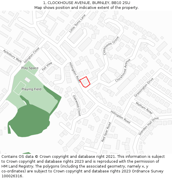 1, CLOCKHOUSE AVENUE, BURNLEY, BB10 2SU: Location map and indicative extent of plot