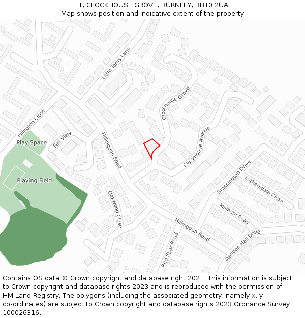 1, CLOCKHOUSE GROVE, BURNLEY, BB10 2UA: Location map and indicative extent of plot