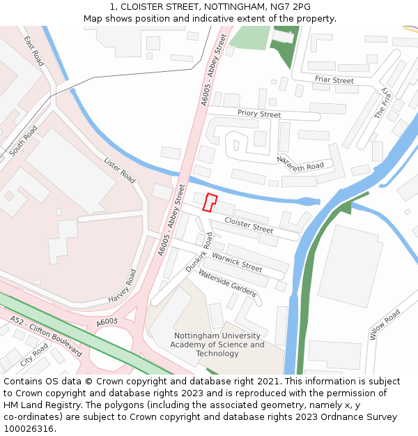 1, CLOISTER STREET, NOTTINGHAM, NG7 2PG: Location map and indicative extent of plot