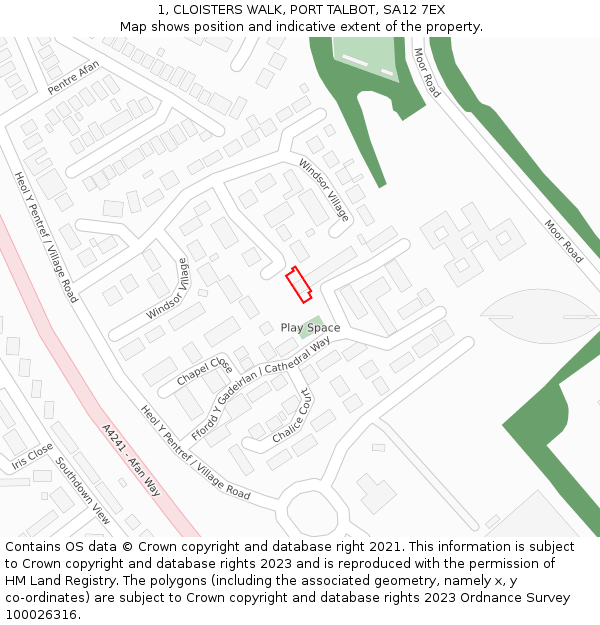 1, CLOISTERS WALK, PORT TALBOT, SA12 7EX: Location map and indicative extent of plot