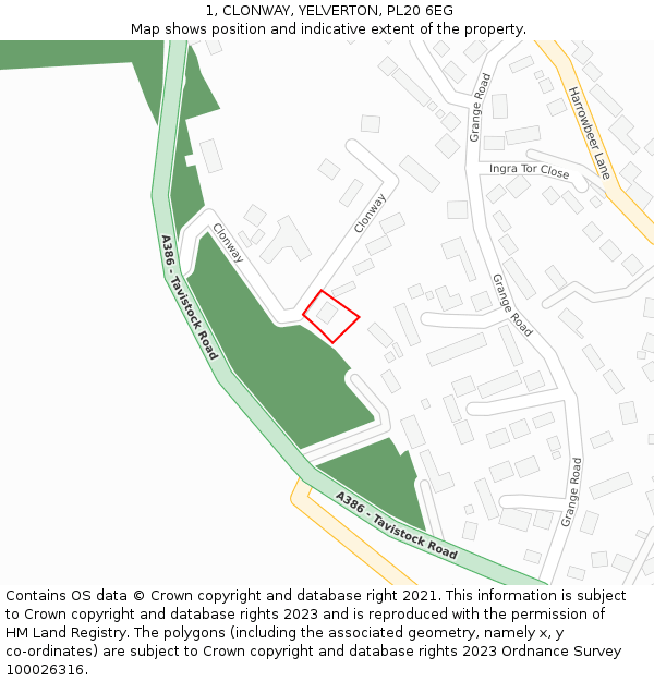 1, CLONWAY, YELVERTON, PL20 6EG: Location map and indicative extent of plot