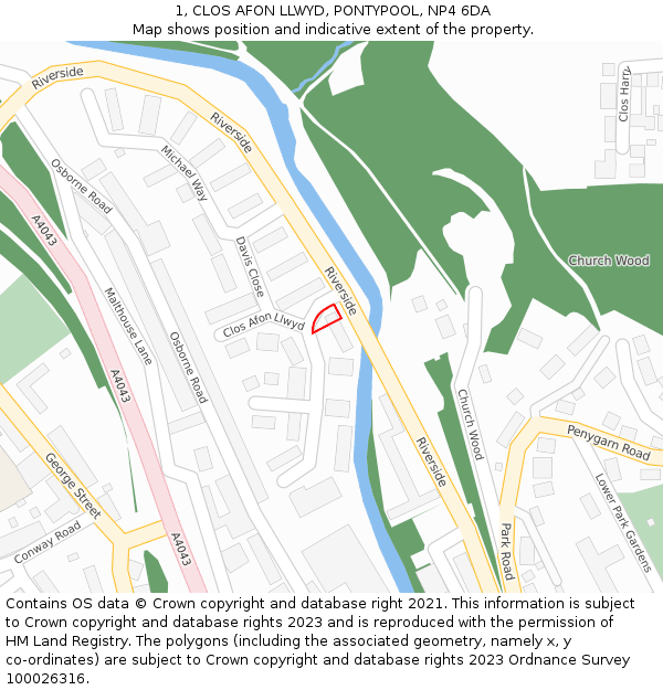 1, CLOS AFON LLWYD, PONTYPOOL, NP4 6DA: Location map and indicative extent of plot
