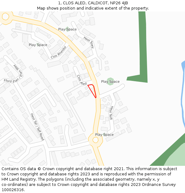 1, CLOS ALED, CALDICOT, NP26 4JB: Location map and indicative extent of plot