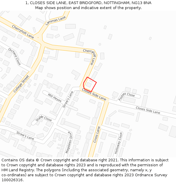1, CLOSES SIDE LANE, EAST BRIDGFORD, NOTTINGHAM, NG13 8NA: Location map and indicative extent of plot