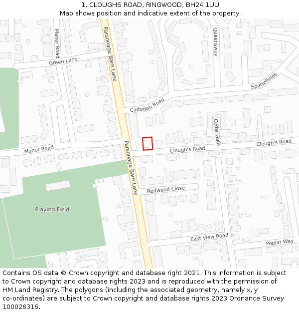 1, CLOUGHS ROAD, RINGWOOD, BH24 1UU: Location map and indicative extent of plot