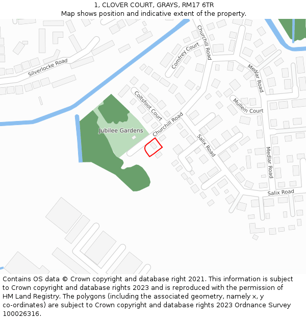 1, CLOVER COURT, GRAYS, RM17 6TR: Location map and indicative extent of plot