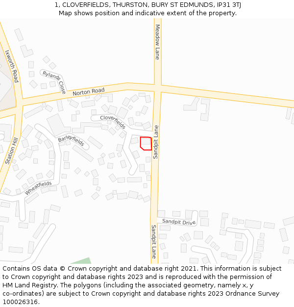 1, CLOVERFIELDS, THURSTON, BURY ST EDMUNDS, IP31 3TJ: Location map and indicative extent of plot