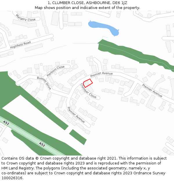 1, CLUMBER CLOSE, ASHBOURNE, DE6 1JZ: Location map and indicative extent of plot