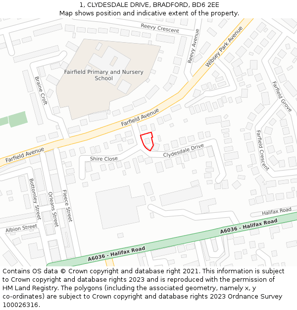 1, CLYDESDALE DRIVE, BRADFORD, BD6 2EE: Location map and indicative extent of plot