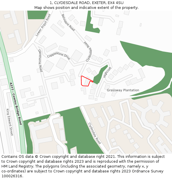 1, CLYDESDALE ROAD, EXETER, EX4 4SU: Location map and indicative extent of plot