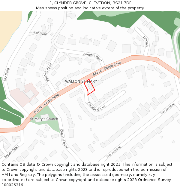 1, CLYNDER GROVE, CLEVEDON, BS21 7DF: Location map and indicative extent of plot