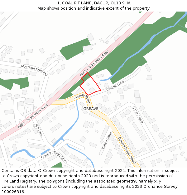 1, COAL PIT LANE, BACUP, OL13 9HA: Location map and indicative extent of plot