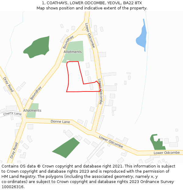 1, COATHAYS, LOWER ODCOMBE, YEOVIL, BA22 8TX: Location map and indicative extent of plot