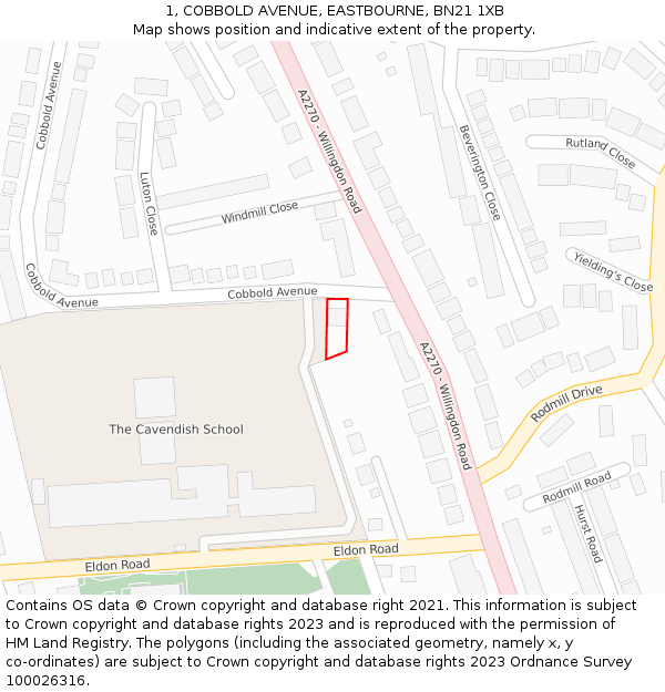 1, COBBOLD AVENUE, EASTBOURNE, BN21 1XB: Location map and indicative extent of plot