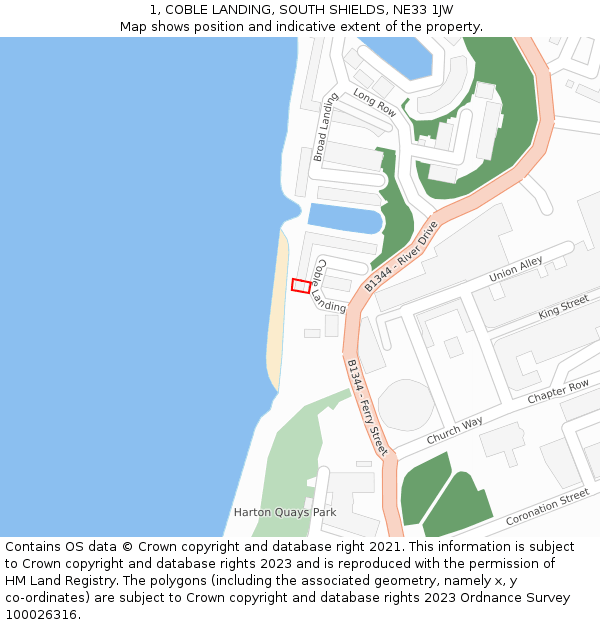 1, COBLE LANDING, SOUTH SHIELDS, NE33 1JW: Location map and indicative extent of plot