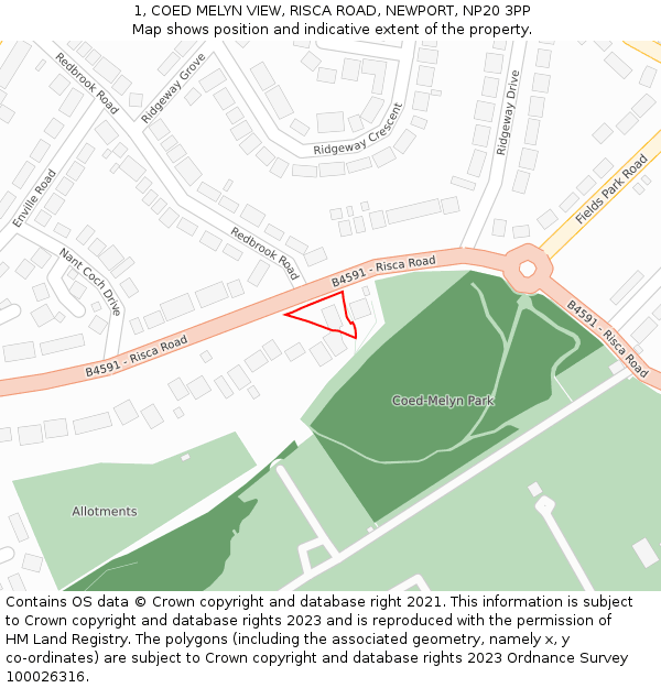 1, COED MELYN VIEW, RISCA ROAD, NEWPORT, NP20 3PP: Location map and indicative extent of plot