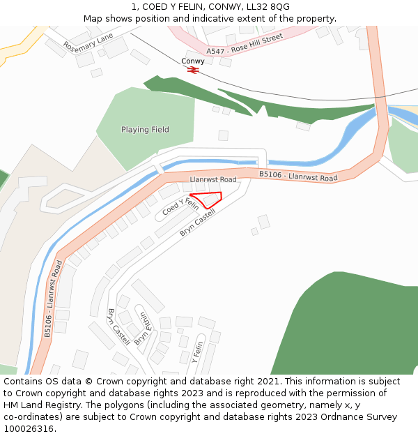 1, COED Y FELIN, CONWY, LL32 8QG: Location map and indicative extent of plot