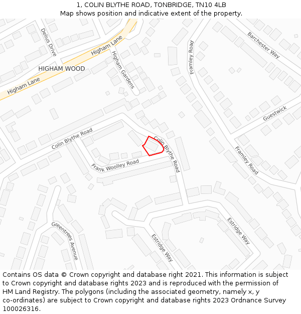 1, COLIN BLYTHE ROAD, TONBRIDGE, TN10 4LB: Location map and indicative extent of plot