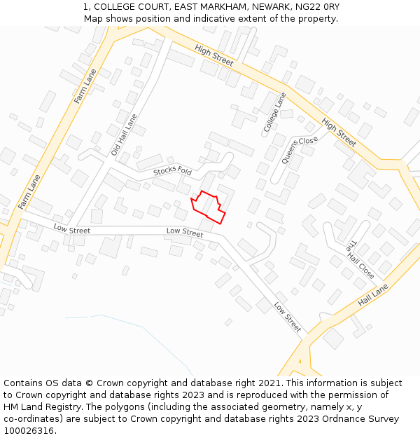 1, COLLEGE COURT, EAST MARKHAM, NEWARK, NG22 0RY: Location map and indicative extent of plot