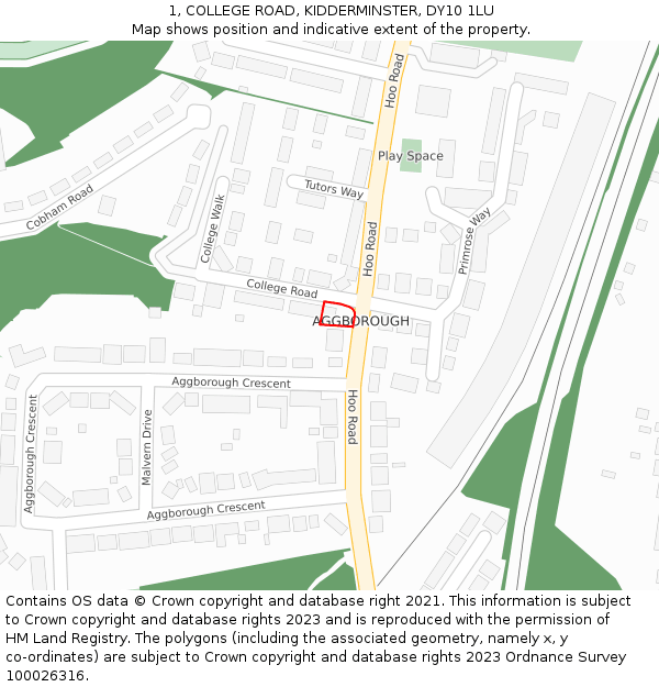 1, COLLEGE ROAD, KIDDERMINSTER, DY10 1LU: Location map and indicative extent of plot